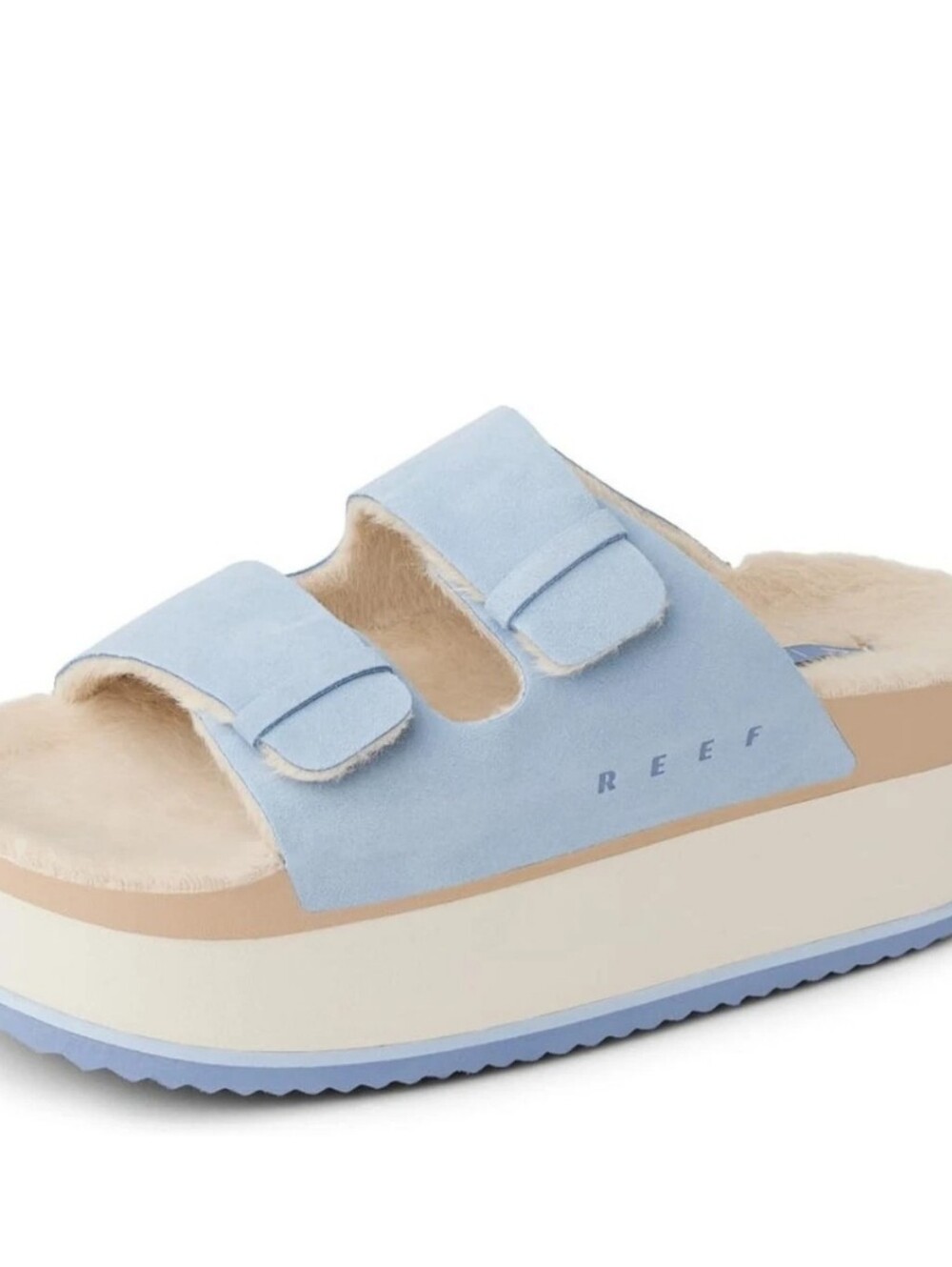 NEW! Reef Light Blue Shearling Platform Slide Mules sz 8 NWT - Picture 4 of 12